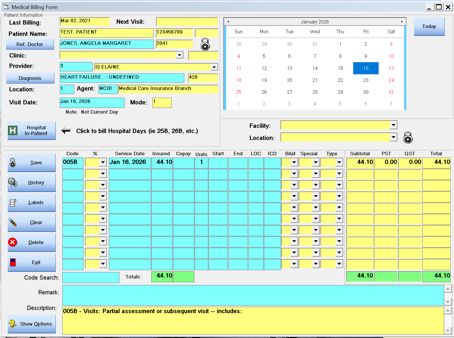 CBS Billing module screenshot